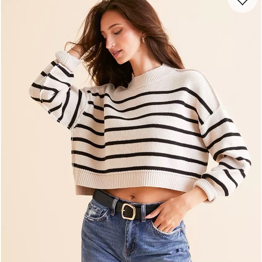 Free People Easy Street Black and Cream Women's Sweater